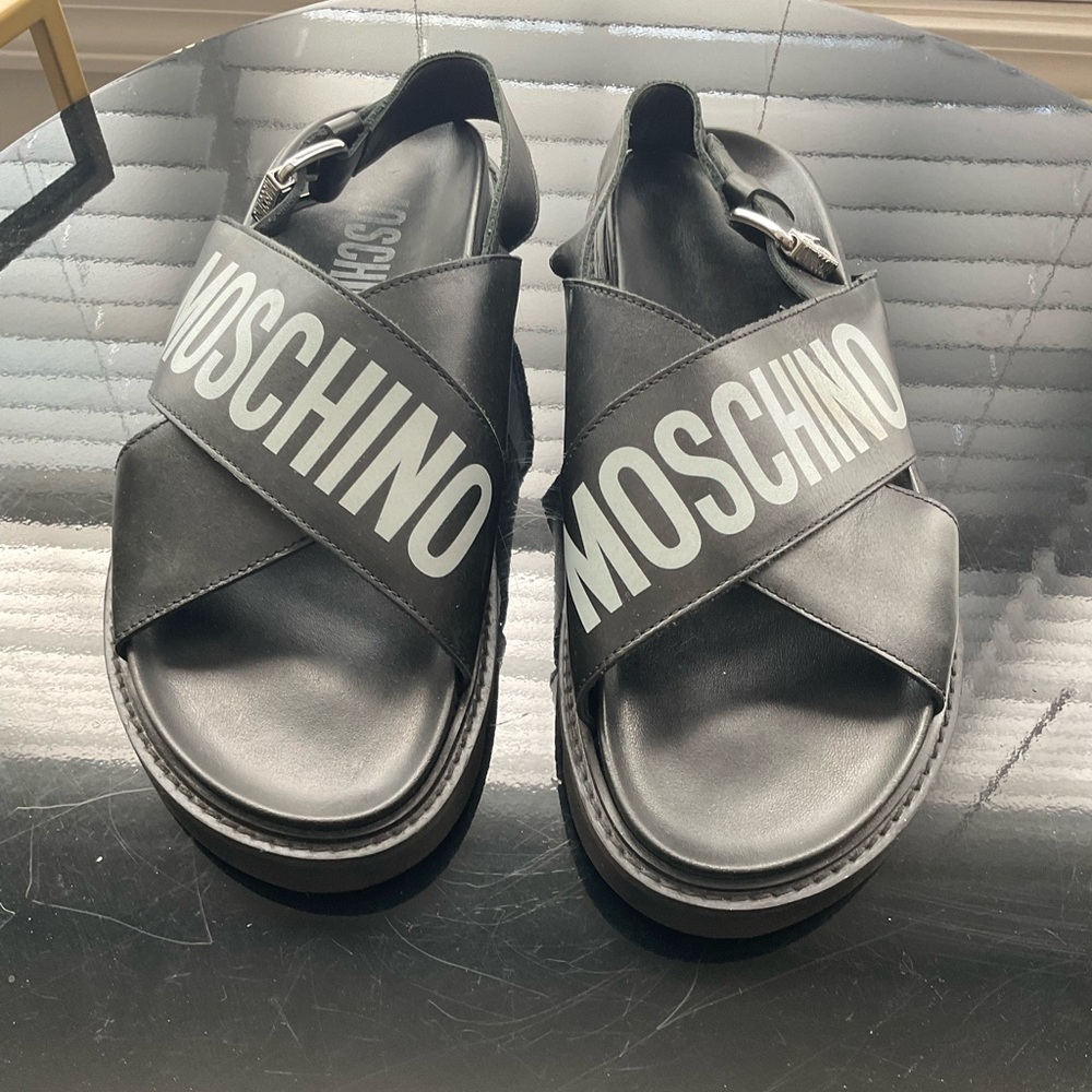 Moschino Black and White Logo Sandals